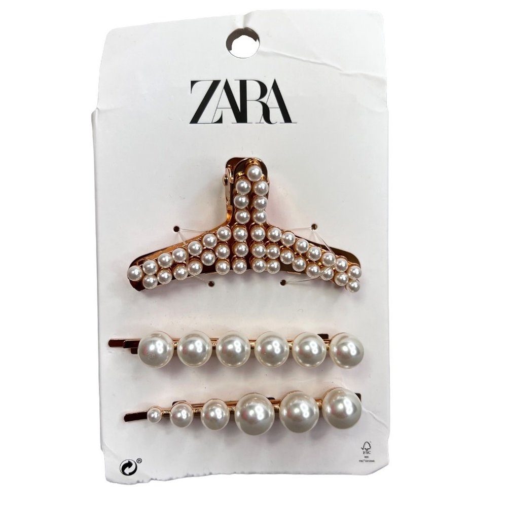 Zara Hair Accessory Set Clip Giant Bobby Pins Pearl on Rose Gold 3 pc NWT